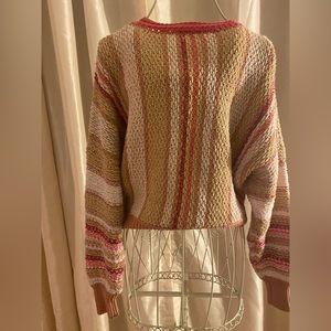 Free People Cropped Sweater in pink and neutral stripes- NWOT Size Small